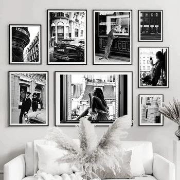 Crno-Bijela Trendi Plakat Za Pušače Dama Klasične Grafike Zid Umjetnost Platnu Slikarstvo, Fotografija Je Moderna Djevojka Uređenje Sobe Fotografije
