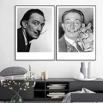 Salvador Dali Plakata i Grafika Španjolskog Umjetnika Zid Umjetnost Crno-Bijela Slika Portret Platnu Home Dekor Slika