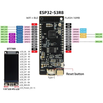 T-Display-S3 ESP32-S3 Bežični WIFI modul sa MCU ESP32-S3R8 Dual-core mikroprocesor LX7, kompatibilan s Bluetooth