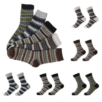 5 parova/lot, muške Čarape, Vunene Debele Tople Pamučne Čarape-cijevi, Kvalitetne Čarape u boji u retro stilu za odmor, Trendy Prozračna muške Zimske Čarape