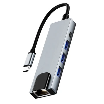 Adapter 5 u 1 Type C sa гигабитным Ethernet, 3 priključka za USB 3.0 Hub za prijenos podataka, priključne stanice za USB C Hub Pro