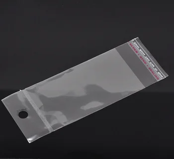 Besplatna dostava-200 kom. Prozirne Samoljepljive Plastične Vrećice s Rupom za Vješanje Kuglice, Poklon Pakiranje nakita 14x5 cm M0855