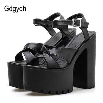 Gdgydh crne sandale žena otvorenim vrhom na debelo platformi Ženske cipele visokih peta sandale seksi izrezani sandale ugodno gothic punk