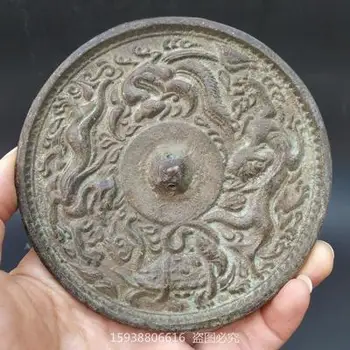 Izuzetna antička čist bakar četiri mitske zvijeri brončano zrcalo ukras