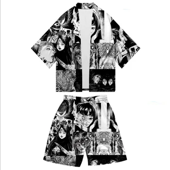 Junji Ito Japanska Kimona S Po Cijeloj Površini, Muški Kardigan, Košulja, Bluza, Юката, Muška Odjeća Haori Obi, Jakna Samuraja, Tradicionalni Japanski Odijevanje