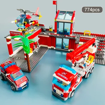 KAZI 774 kom. Vatrogasna Postaja Model Gradivni Blokovi Grad Izgradnja Vatrogasac Kamion Obrazovne Cigle Igračke za Djecu Pokloni