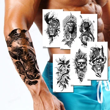 lažne tetovaže i body art slikarstvo seksi ruka rukava privremena tetovaža za muškarce odrasle žene vodootporne tetovaža naljepnica crna anime lubanje