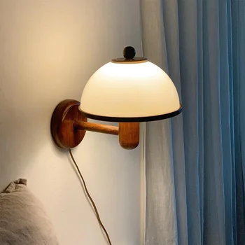 Možete uzeti utikač od punog drveta, akril abažur, zidne lampe, Nordijsko noćni ormarić za spavaće sobe, dekorativne zidne lampe E14 (poklon lampa 8WLED)