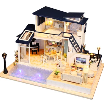 Nova Kuća Lutaka Drveni Namještaj Diy Kuća Minijaturni Prikupiti 3D Miniaturas Kućicu za lutke Slagalice Setove Igračaka Za Djecu Poklon Za Rođendan