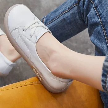 Nove proljeće-ljeto ženske tanke cipele od kravljeg tetive mekani Potplat za Debele medicinske Sestre, Malo bijele cipele