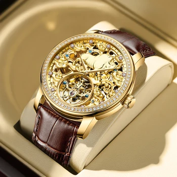 Novi luksuzni gospodo mehanički sat marke muške vodootporne sat zlatni sat za muškarce relogio masculino