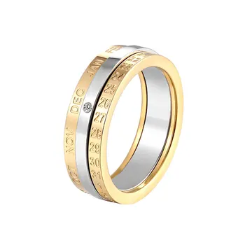 Novi Vrti Prsten s Kristalima Mjeseca i datuma Za Žene, za Kvalitetan Prsten Od Nehrđajućeg Čelika Zlatne i Srebrne Boje, Svadbeni Nakit