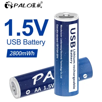 PALO 100% Kapaciteta 1,5 v AA baterija Li-ion baterija 2800 МВтч Litij-polimer USB Ionska Punjiva preko USB-a baterija AA + USB Kabel linija Igračka KTV