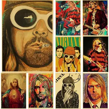 Pjevač Kurt Cobain Plakati Rock and roll Glazba, Retro Kraft-Papir Naljepnica DIY Vintage Soba Caffe Bar Dekor Dar Umjetnost Zidne Slike