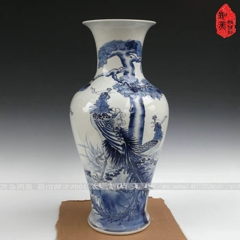 plava keramika i bijeli porculan stilskog boca sa zelenim riblji rep zlatni fazan velika podna vaza