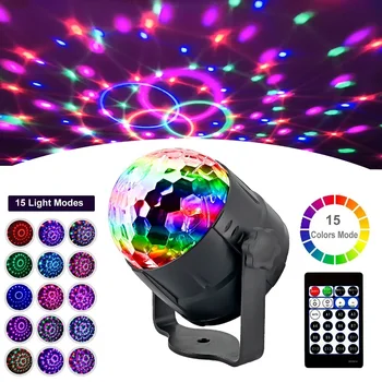 RGB LED Disko Kugla Svjetla Rotirajuća Zvuk Večer Svjetla DJ Scenic Стробоскоп Noćni Klub Laserski Projektor Bar Lampa 15 Boja S Podesivim Svjetlinom