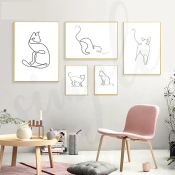Slatka Mačka Sjedi Gesta Plakat Linija Crtanje Životinja Slika Ispis Minimalistički Zid Art Home Dekor Platnu za Spavaće sobe