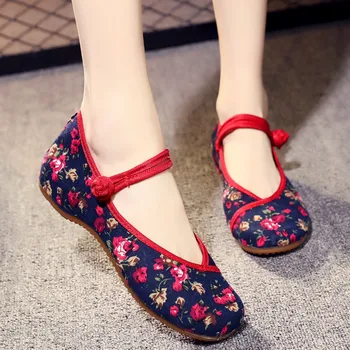 Stara Peking Tkiva Cipele Ravnim Cipelama S Fragmentirana Cvijet, Etnička Vez, Ženska Dance Cipele, Balet Svakodnevni Ženske Cipele