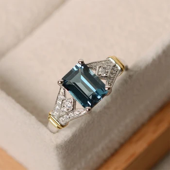 Ukusan Ženske Luksuznih Royal Plava Veliki Kvadratni Crystal AAA Kubni Cirkonij Srebrna Boja Prstena za za Žene Zaruka Zaručnički Prsten Nakit