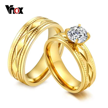 Vnox 2 komada Angažman Vjenčano Prstenje Veliki Kamen CZ Zlatna Boja Žene Muškarci Obećavaju Nakit